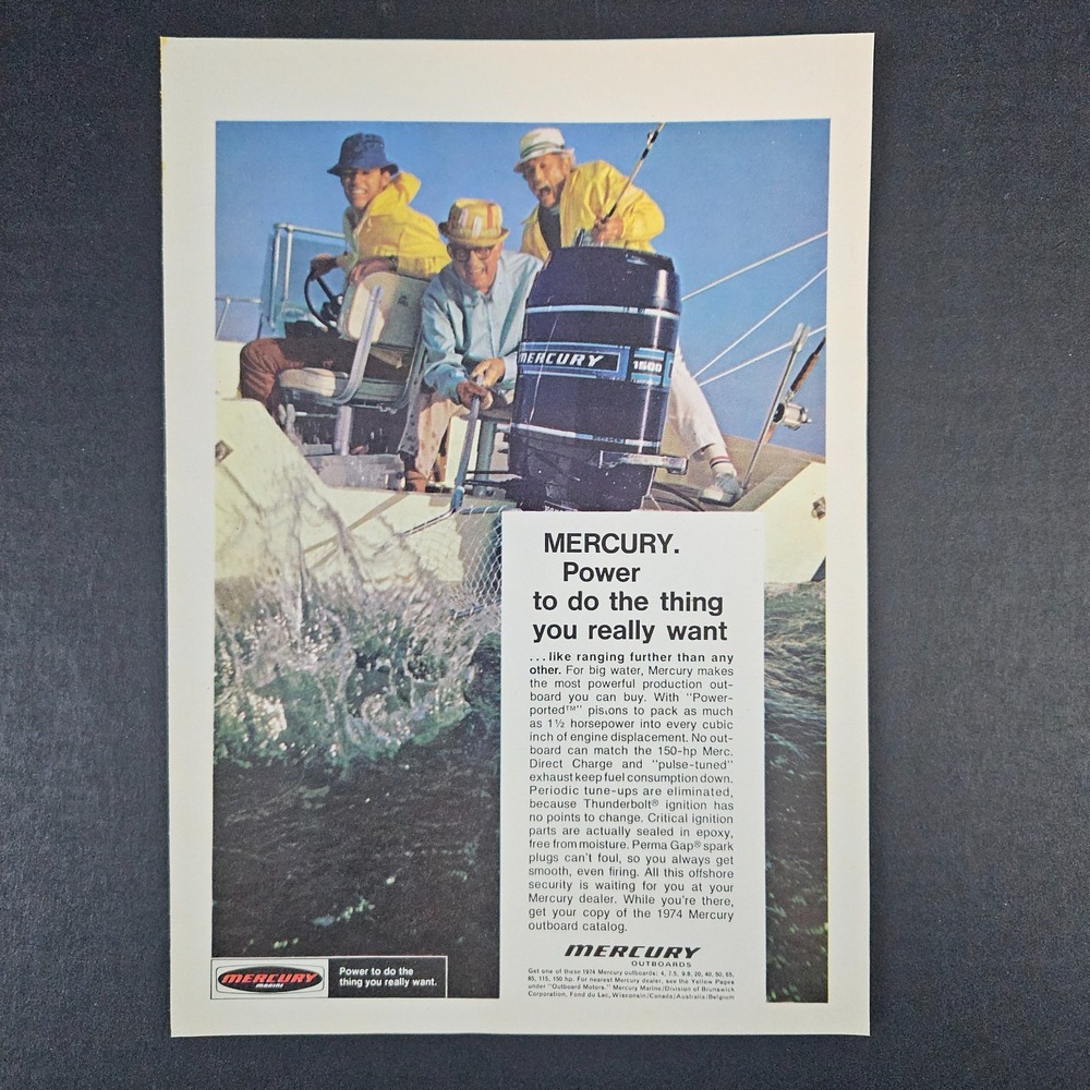 1974 Mercury Marine Outboard Boat Motors Vintage Print Ad Fond Du Lac WI Fishing